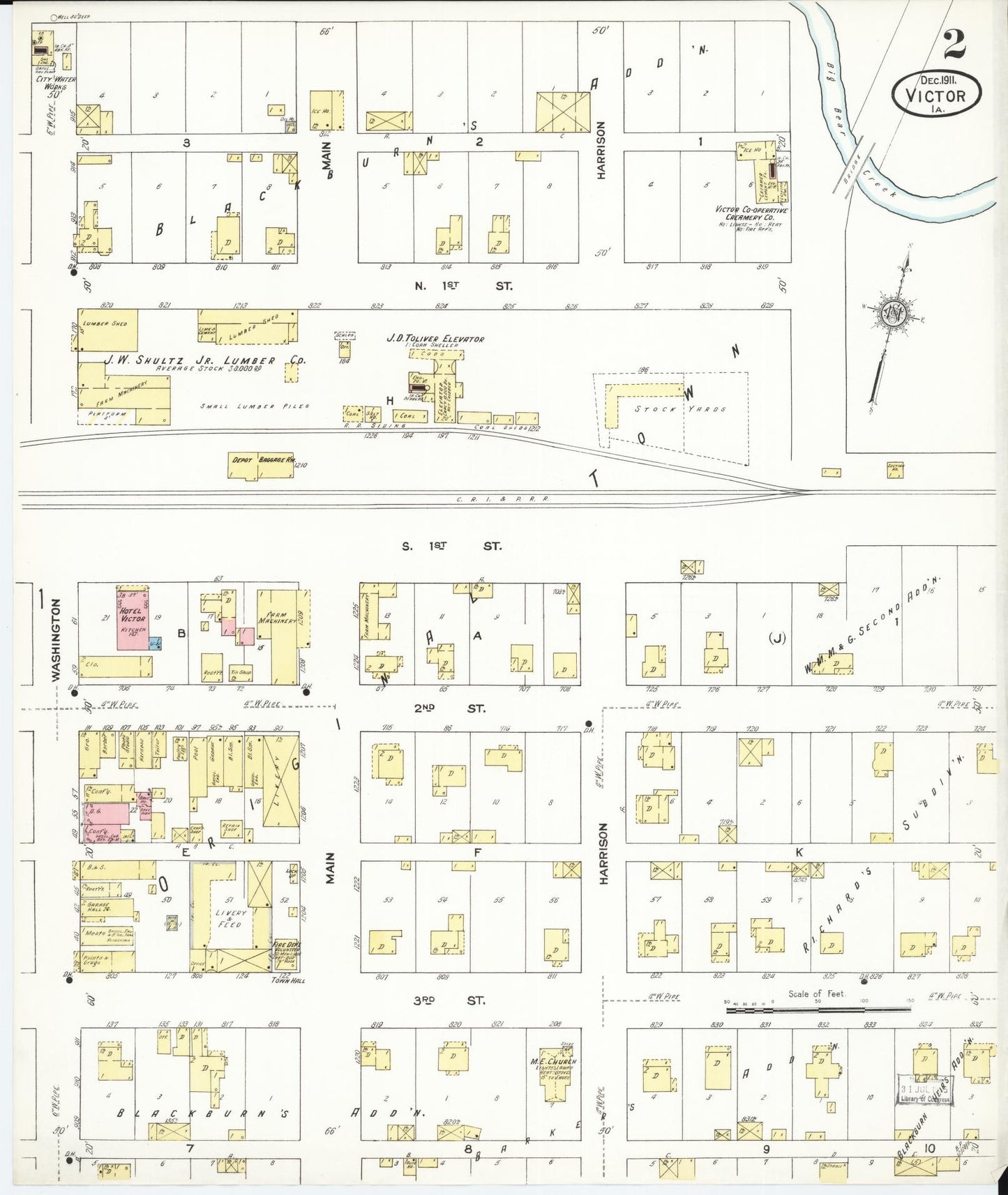Sanborn Fire Insurance Map from Victor, Iowa County, Iowa (1911), Sheet #0002 - Historic Sanborn Fire Insurance Map Print