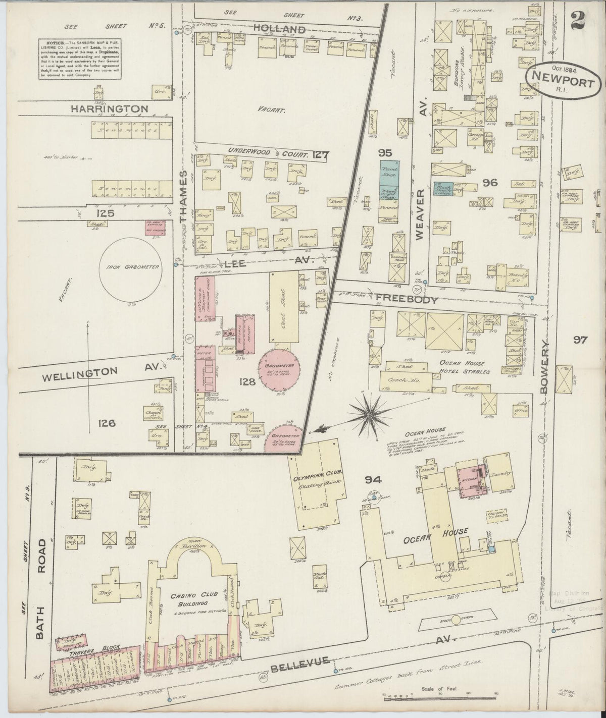 Sanborn Fire Insurance Map from Newport, Newport County, Rhode Island (1884), Sheet #0002 - Historic Sanborn Fire Insurance Map Print, vintage old map wall art, antique decor, genealogy gift, Rhode Island Rhode Island map
