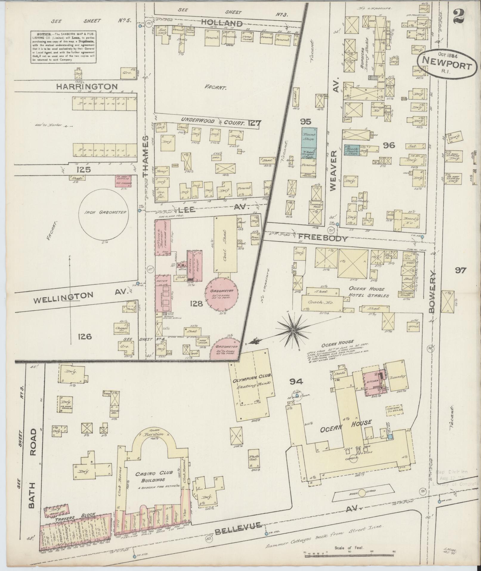 Sanborn Fire Insurance Map from Newport, Newport County, Rhode Island (1884), Sheet #0002 - Historic Sanborn Fire Insurance Map Print, vintage old map wall art, antique decor, genealogy gift, Rhode Island Rhode Island map