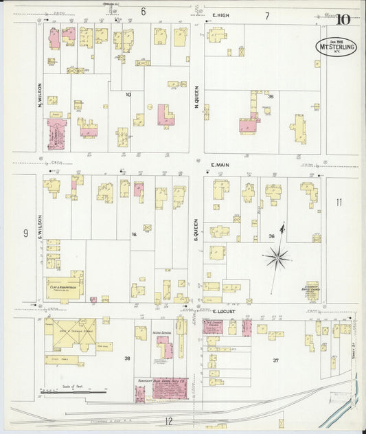 Sanborn Fire Insurance Map from Mount Sterling, Montgomery County, Kentucky (1908), Sheet #0010 - Historic Sanborn Fire Insurance Map Print, vintage old map wall art, antique decor, genealogy gift, Kentucky Kentucky map