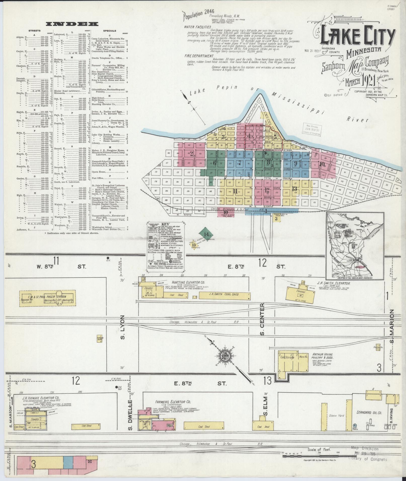 Sanborn Fire Insurance Map from Lake City, Wabasha County, Minnesota (1921), Sheet #0001 - Complete Map Set gallery image, historic Sanborn map, vintage wall art, Minnesota Minnesota