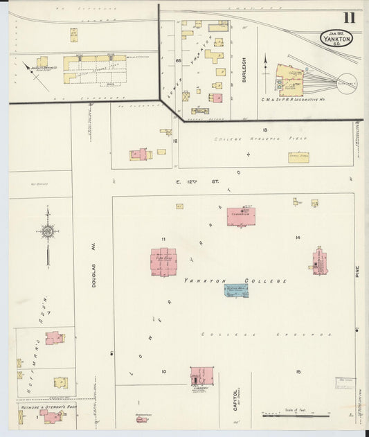 Sanborn Fire Insurance Map from Yankton, Yankton County, South Dakota (1912), Sheet #0011 - Historic Sanborn Fire Insurance Map Print, vintage old map wall art, antique decor, genealogy gift, South Dakota South Dakota map