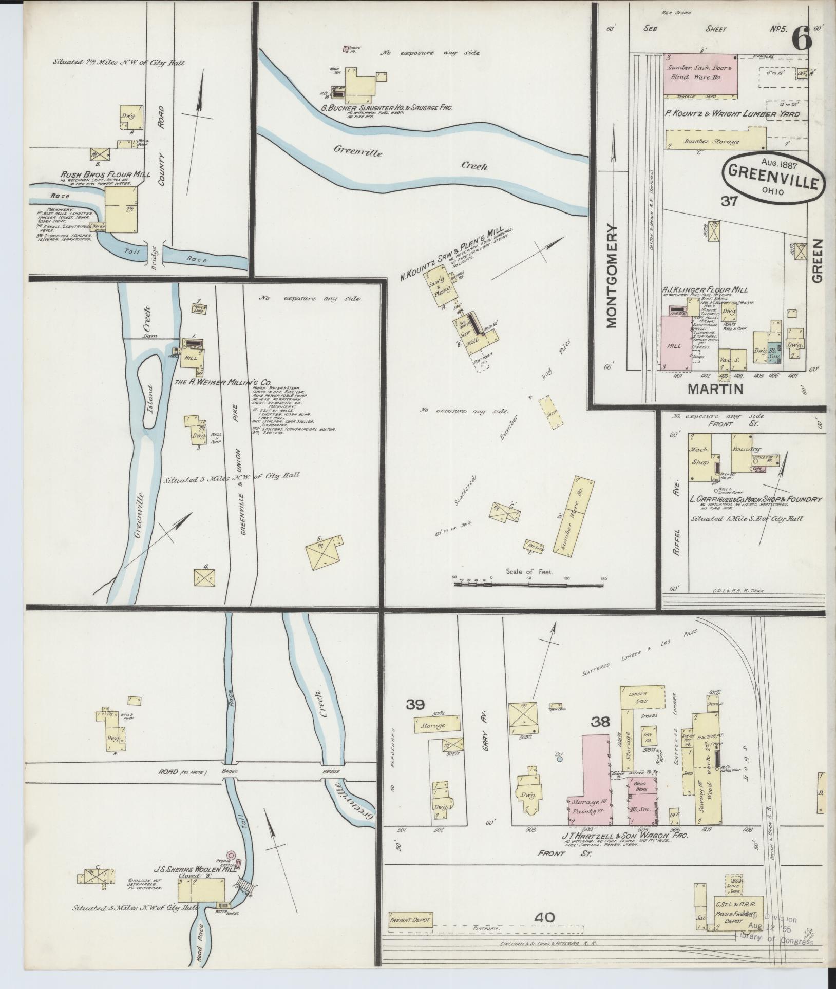 Sanborn Fire Insurance Map from Greenville, Darke County, Ohio (1887), Sheet #0006 - Complete Map Set gallery image, historic Sanborn map, vintage wall art, Ohio Ohio