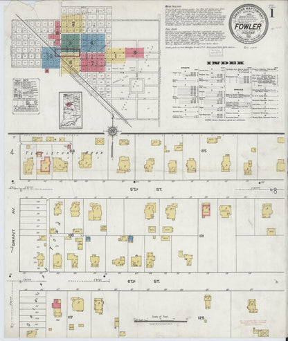 Sanborn Fire Insurance Map from Fowler, Benton County, Indiana (1921), Sheet #0001 - Complete Map Set gallery image, historic Sanborn map, vintage wall art, Indiana Indiana
