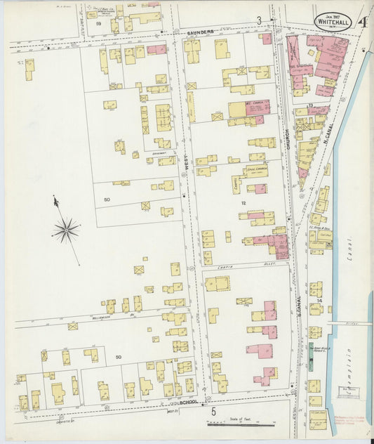 Sanborn Fire Insurance Map from Whitehall, Washington County, New York (1907), Sheet #0004 - Historic Sanborn Fire Insurance Map Print, vintage old map wall art, antique decor, genealogy gift, New York New York map