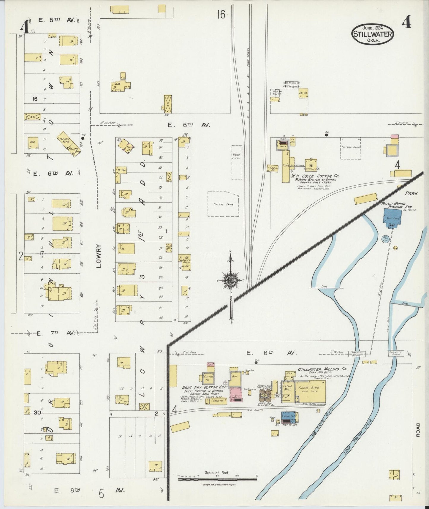 Sanborn Fire Insurance Map from Stillwater, Payne County, Oklahoma (1924), Sheet #0004 - Complete Map Set gallery image, historic Sanborn map, vintage wall art, Oklahoma Oklahoma