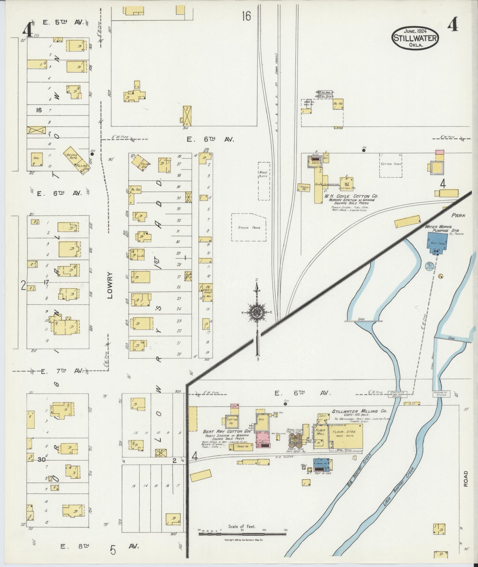Sanborn Fire Insurance Map from Stillwater, Payne County, Oklahoma (1924), Sheet #0004 - Complete Map Set gallery image, historic Sanborn map, vintage wall art, Oklahoma Oklahoma