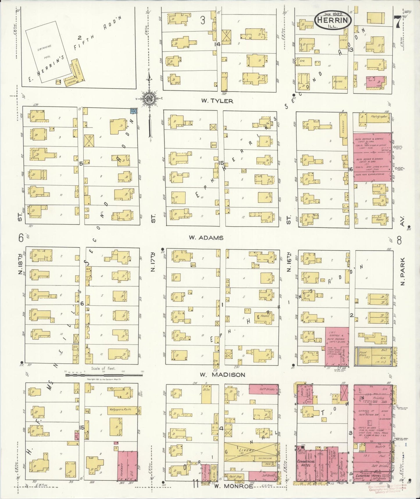 Sanborn Fire Insurance Map from Herrin, Williamson County, Illinois (1922), Sheet #0007 - Complete Map Set gallery image, historic Sanborn map, vintage wall art, Illinois Illinois