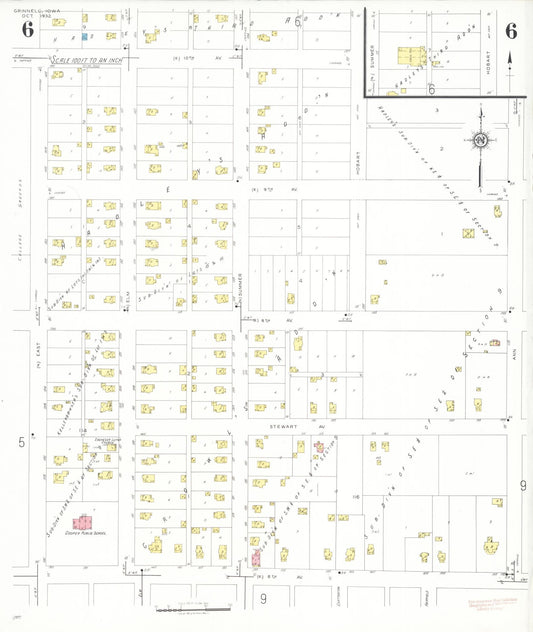 Sanborn Fire Insurance Map from Grinnell, Poweshiek County, Iowa (1932), Sheet #0006 - Historic Sanborn Fire Insurance Map Print, vintage old map wall art
