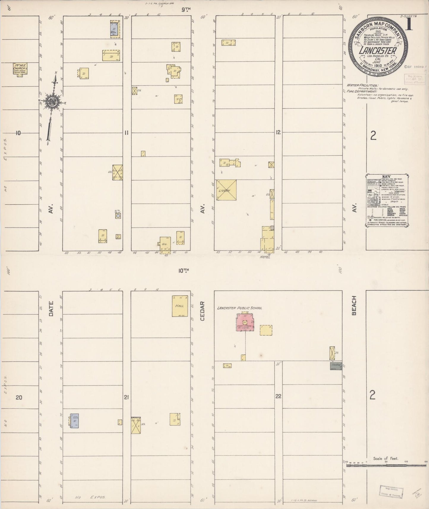 Sanborn Fire Insurance Map from Lancaster, Los Angeles County, California (1910), Sheet #0001 - Historic Sanborn Fire Insurance Map Print, vintage old map wall art, antique decor, genealogy gift, California California map