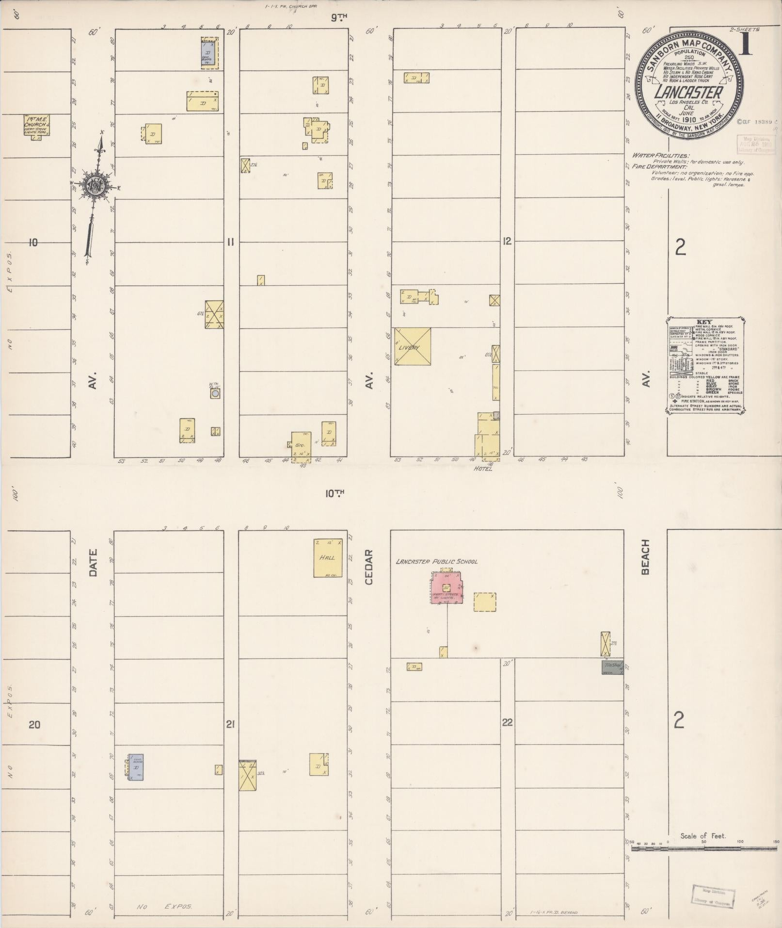Sanborn Fire Insurance Map from Lancaster, Los Angeles County, California (1910), Sheet #0001 - Historic Sanborn Fire Insurance Map Print, vintage old map wall art, antique decor, genealogy gift, California California map