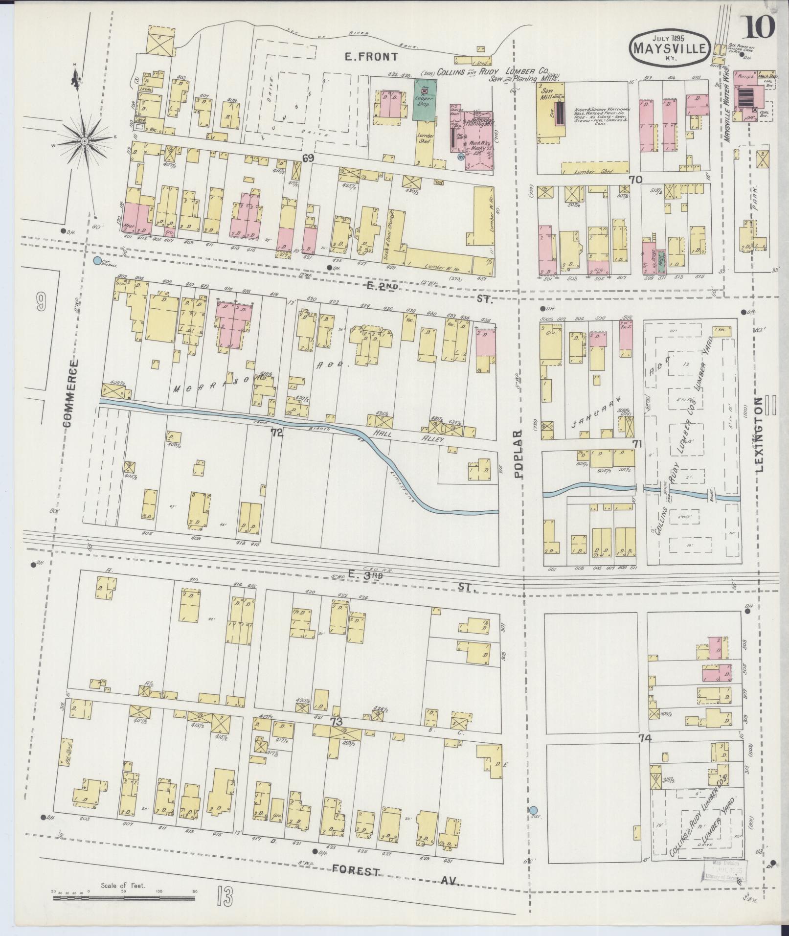 Sanborn Fire Insurance Map from Maysville, Mason County, Kentucky (1895), Sheet #0010 - Historic Sanborn Fire Insurance Map Print, vintage old map wall art, antique decor, genealogy gift, Kentucky Kentucky map
