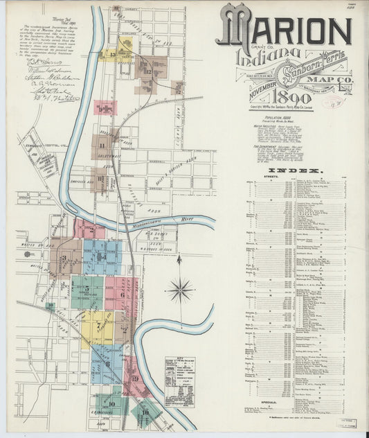 Sanborn Fire Insurance Map from Marion, Grant County, Indiana (1890), Sheet #0001 - Historic Sanborn Fire Insurance Map Print, vintage old map wall art, antique decor, genealogy gift, Indiana Indiana map