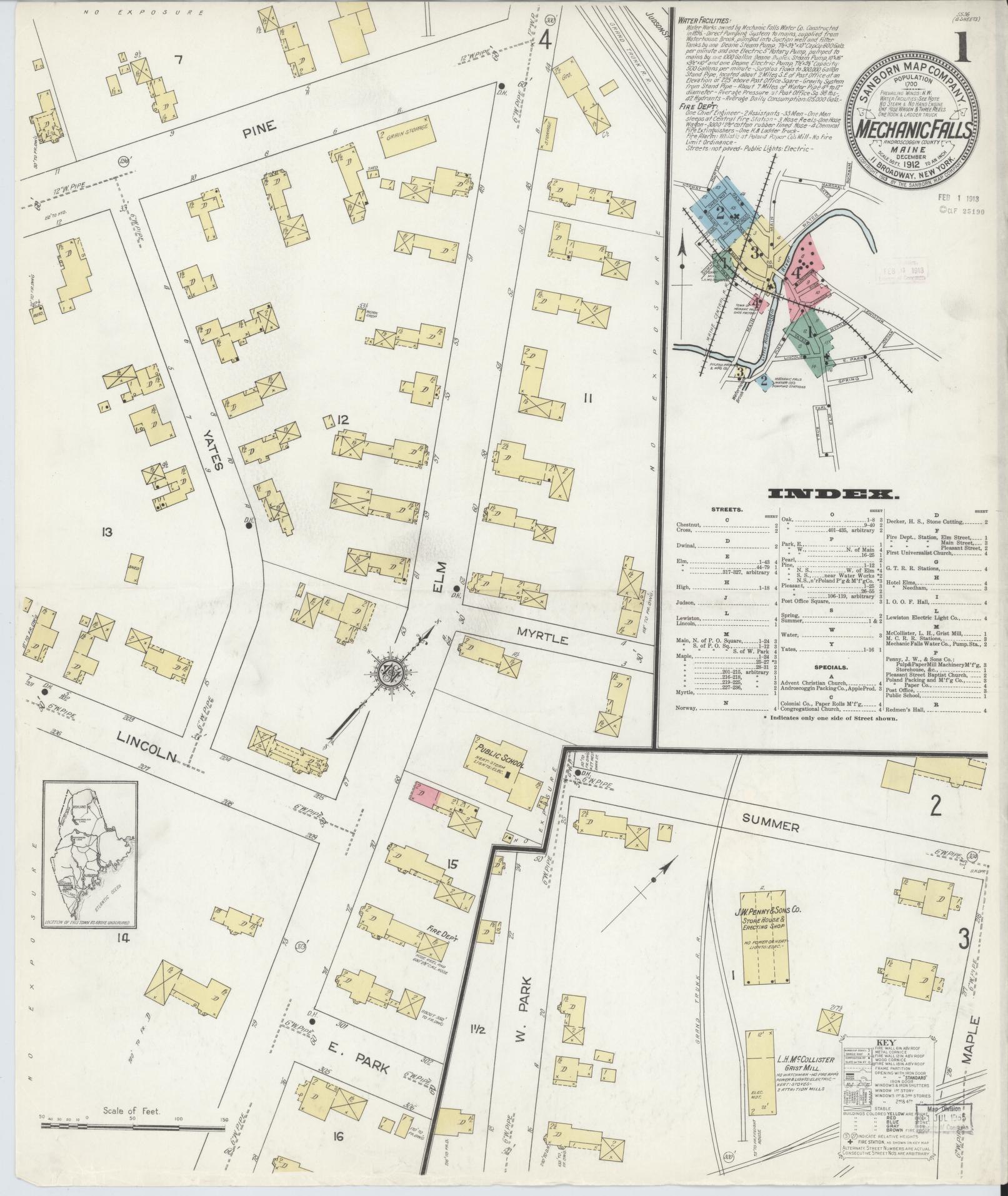 Sanborn Fire Insurance Map from Mechanic Falls, Androscoggin County, Maine. (1912) – Historic Sanborn Fire Insurance Map Print