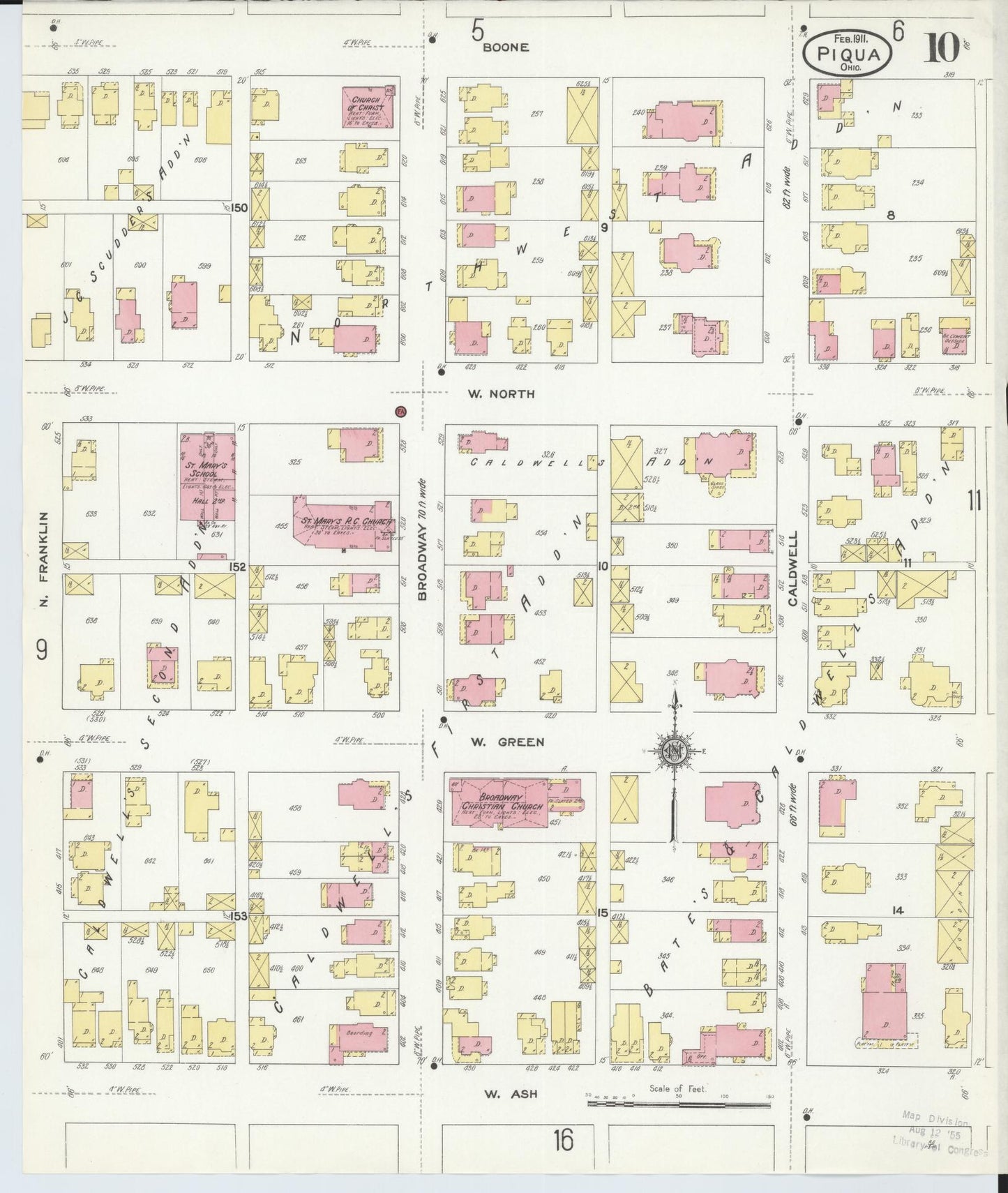 Sanborn Fire Insurance Map from Piqua, Miami County, Ohio (1911), Sheet #0010 - Historic Sanborn Fire Insurance Map Print, vintage old map wall art, antique decor, genealogy gift, Ohio Ohio map