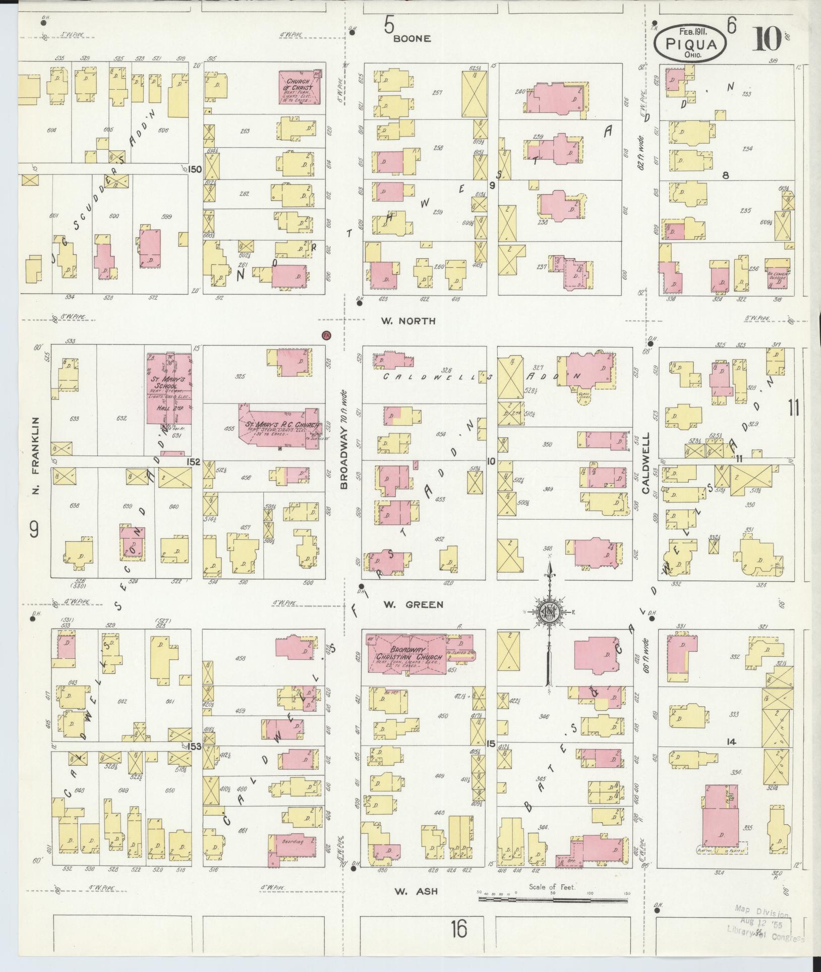 Sanborn Fire Insurance Map from Piqua, Miami County, Ohio (1911), Sheet #0010 - Historic Sanborn Fire Insurance Map Print, vintage old map wall art, antique decor, genealogy gift, Ohio Ohio map