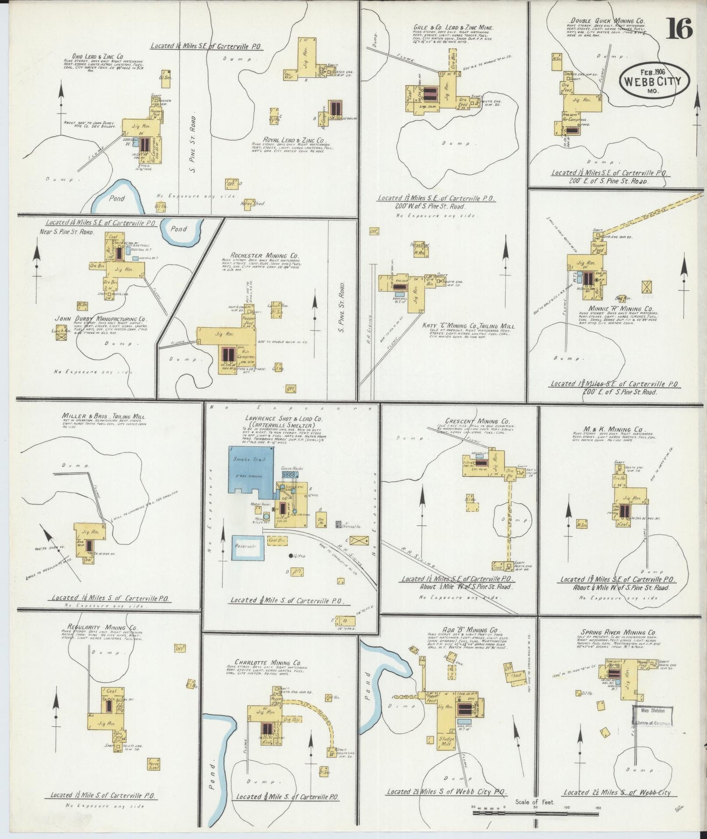 Sanborn Fire Insurance Map from Webb City, Jasper County, Missouri (1906), Sheet #0016 - Historic Sanborn Fire Insurance Map Print, vintage old map wall art, antique decor, genealogy gift, Missouri Missouri map