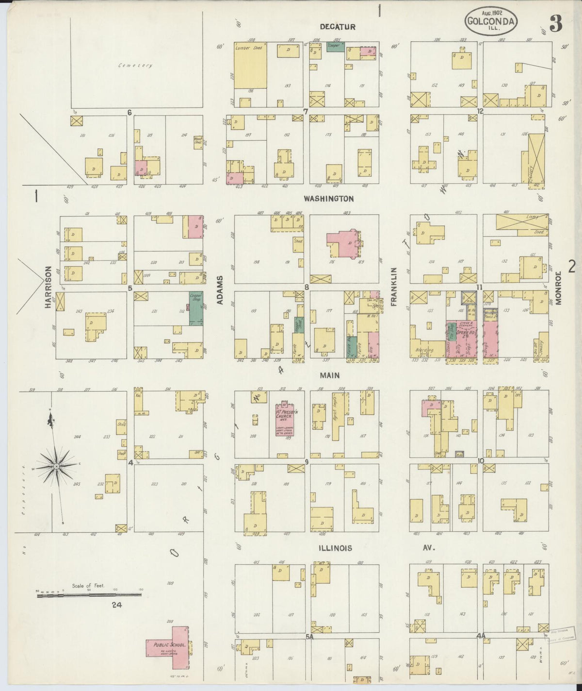 Sanborn Fire Insurance Map from Golconda, Pope County, Illinois (1902), Sheet #0003 - Complete Map Set gallery image, historic Sanborn map, vintage wall art, Illinois Illinois