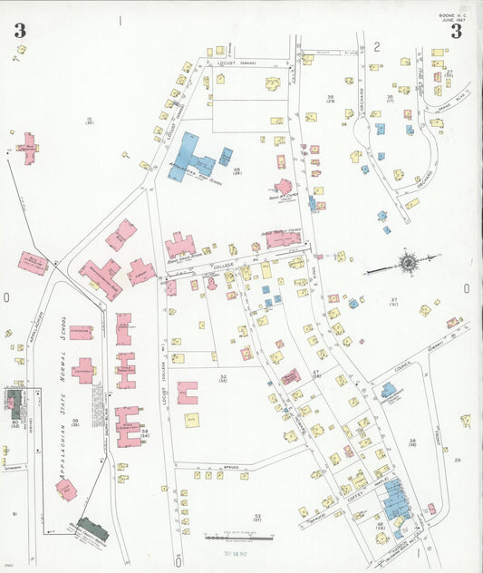 Sanborn Fire Insurance Map from Boone, Watauga County, North Carolina (1947), Sheet #0003 - Historic Sanborn Fire Insurance Map Print, vintage old map wall art, antique decor, genealogy gift, North Carolina North Carolina map