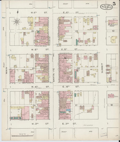 Sanborn Fire Insurance Map from Pueblo, Pueblo County, Colorado (1886), Sheet #0005 - Complete Map Set gallery image, historic Sanborn map, vintage wall art, Colorado Colorado
