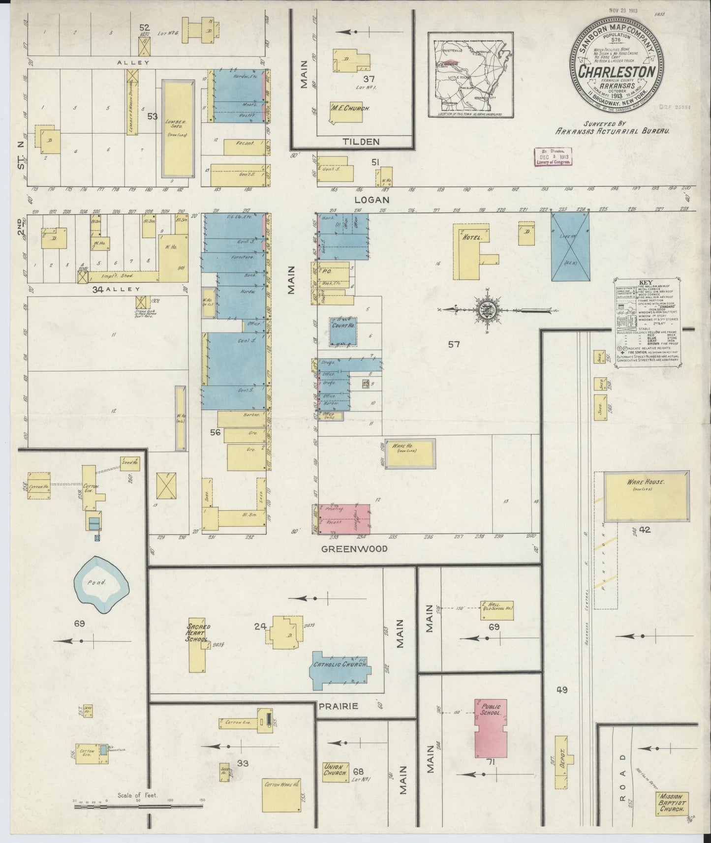 Sanborn Fire Insurance Map from Charleston, Franklin County, Arkansas (1913), Sheet #0001 - Historic Sanborn Fire Insurance Map Print, vintage old map wall art, antique decor, genealogy gift, Arkansas Arkansas map