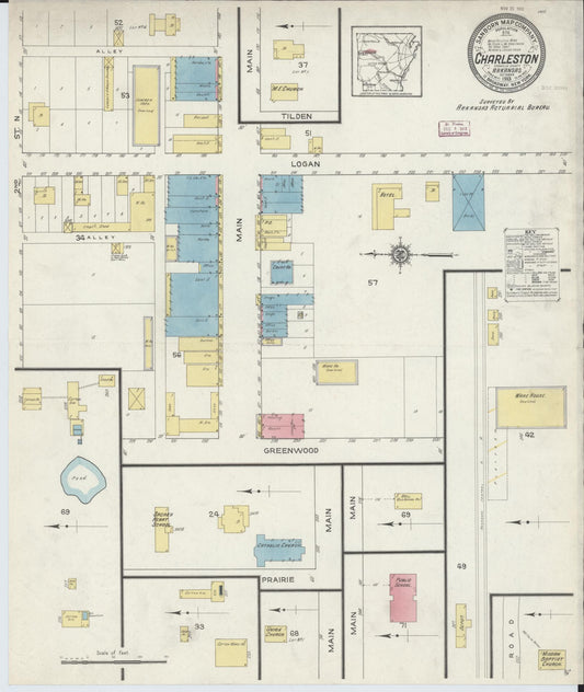 Sanborn Fire Insurance Map from Charleston, Franklin County, Arkansas (1913), Sheet #0001 - Historic Sanborn Fire Insurance Map Print, vintage old map wall art, antique decor, genealogy gift, Arkansas Arkansas map