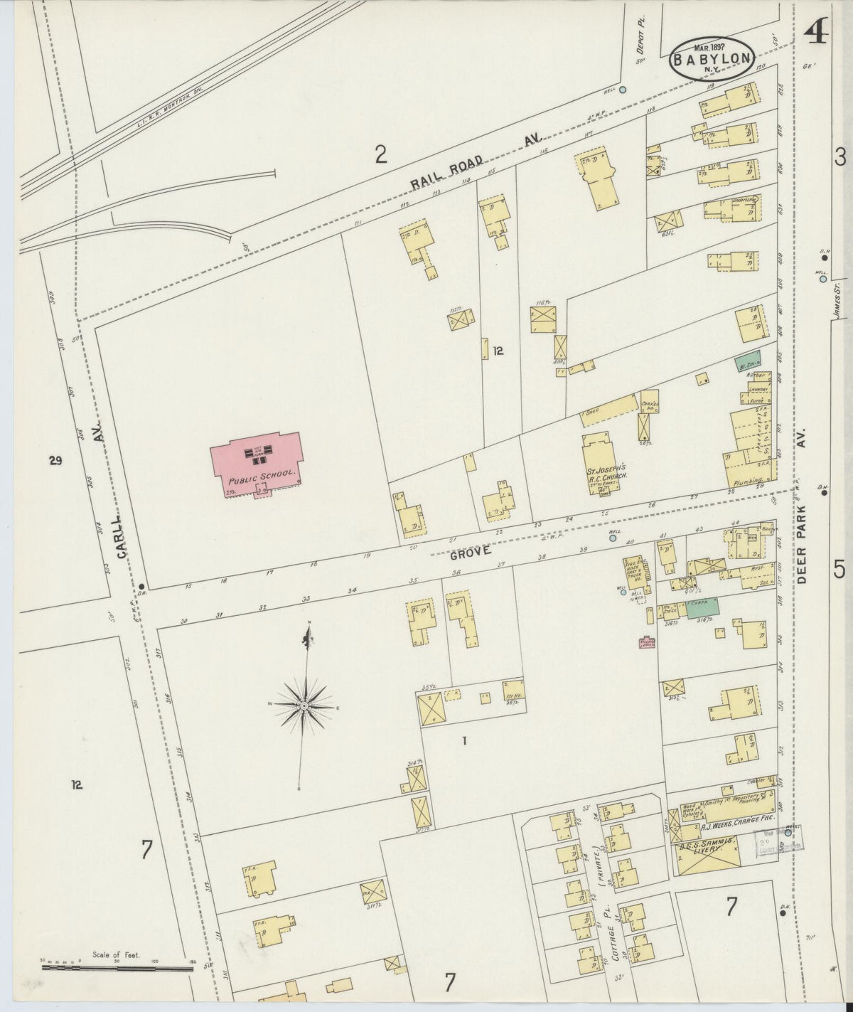 Sanborn Fire Insurance Map from Babylon, Suffolk County, New York (1897), Sheet #0004 - Historic Sanborn Fire Insurance Map Print, vintage old map wall art, antique decor, genealogy gift, New York New York map