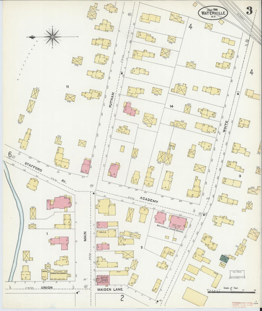 Sanborn Fire Insurance Map from Waterville, Oneida County, New York (1906), Sheet #0003 - Historic Sanborn Fire Insurance Map Print, vintage old map wall art, antique decor, genealogy gift, New York New York map