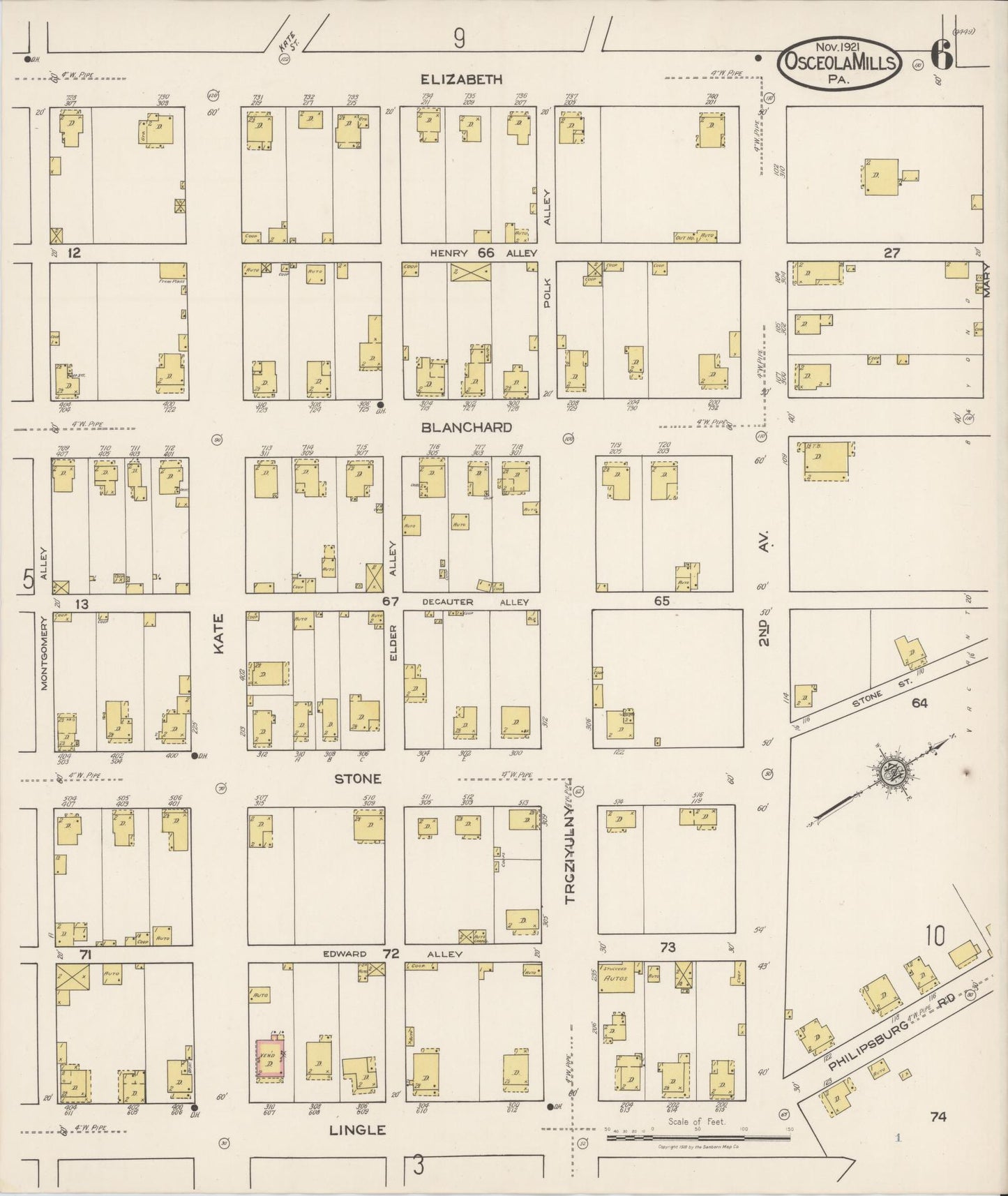 Sanborn Fire Insurance Map from Osceola Mills, Clearfield County, Pennsylvania (1921), Sheet #0006 - Complete Map Set gallery image, historic Sanborn map, vintage wall art, Pennsylvania Pennsylvania