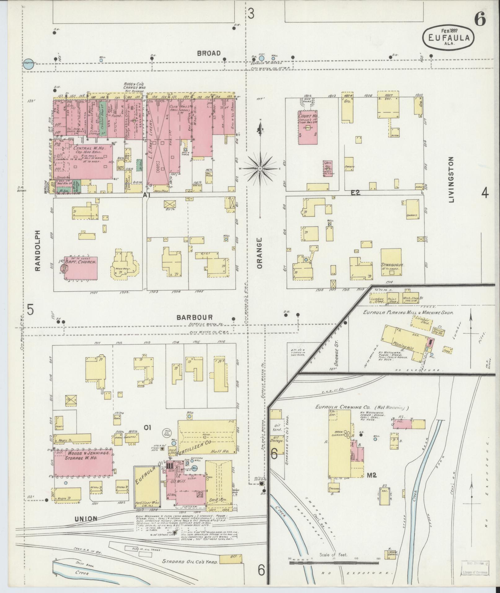 Sanborn Fire Insurance Map from Eufaula, Barbour County, Alabama (1897), Sheet #0006 - Historic Sanborn Fire Insurance Map Print, vintage old map wall art, antique decor, genealogy gift, Alabama Alabama map
