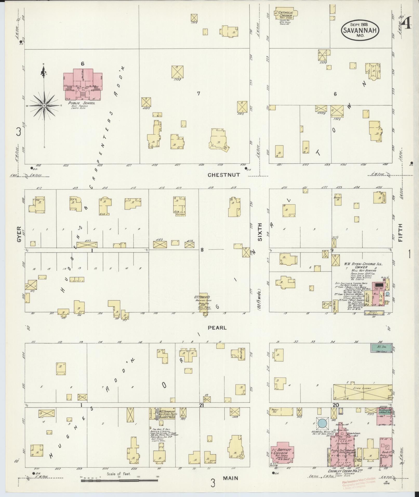 Sanborn Fire Insurance Map from Savannah, Andrew County, Missouri (1908), Sheet #0004 - Complete Map Set gallery image, historic Sanborn map, vintage wall art, Missouri Missouri