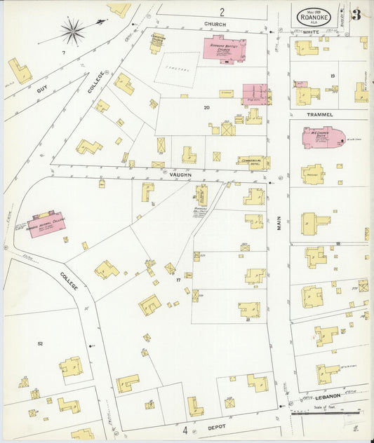 Sanborn Fire Insurance Map from Roanoke, Randolph County, Alabama (1909), Sheet #0003 - Historic Sanborn Fire Insurance Map Print, vintage old map wall art, antique decor, genealogy gift, Alabama Alabama map
