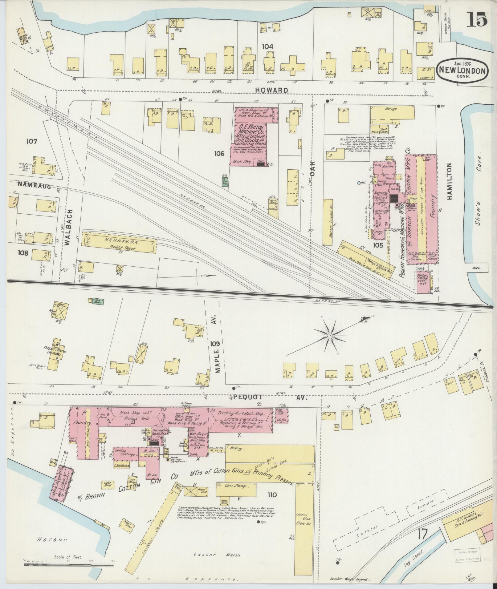 Sanborn Fire Insurance Map from New London, New London County, Connecticut (1896), Sheet #0015 - Complete Map Set gallery image, historic Sanborn map, vintage wall art, Connecticut Connecticut
