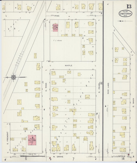 Sanborn Fire Insurance Map from Owatonna, Steele County, Minnesota (1915), Sheet #0013 - Historic Sanborn Fire Insurance Map Print, vintage old map wall art, antique decor, genealogy gift, Minnesota Minnesota map
