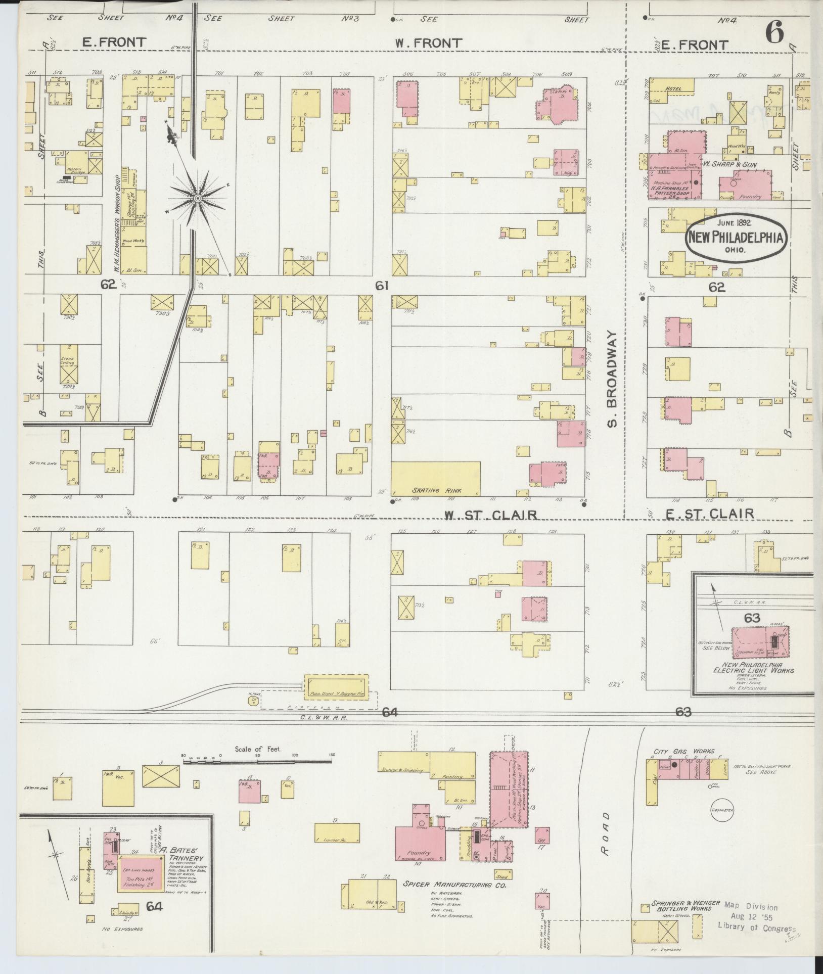 Sanborn Fire Insurance Map from New Philadelphia, Tuscarawas County, Ohio (1892), Sheet #0006 - Historic Sanborn Fire Insurance Map Print, vintage old map wall art, antique decor, genealogy gift, Ohio Ohio map