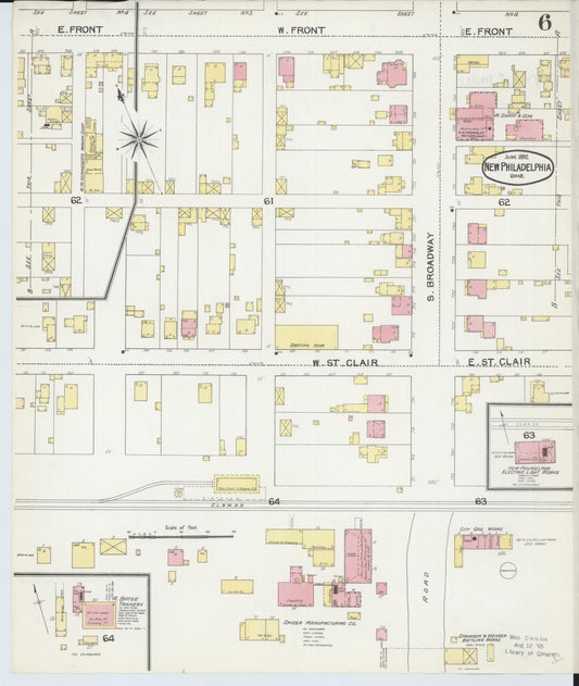 Sanborn Fire Insurance Map from New Philadelphia, Tuscarawas County, Ohio (1892), Sheet #0006 - Historic Sanborn Fire Insurance Map Print, vintage old map wall art, antique decor, genealogy gift, Ohio Ohio map