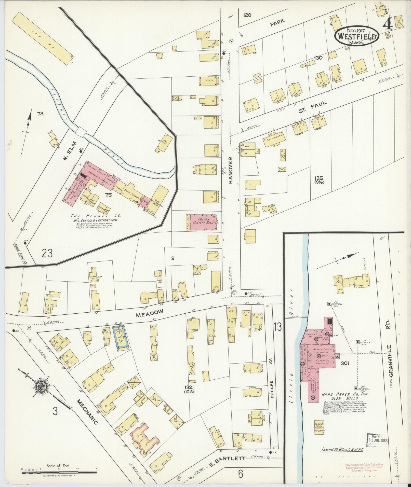 Sanborn Fire Insurance Map from Westfield, Hampden County, Massachusetts (1917), Sheet #0004 - Complete Map Set gallery image, historic Sanborn map, vintage wall art, Massachusetts Massachusetts