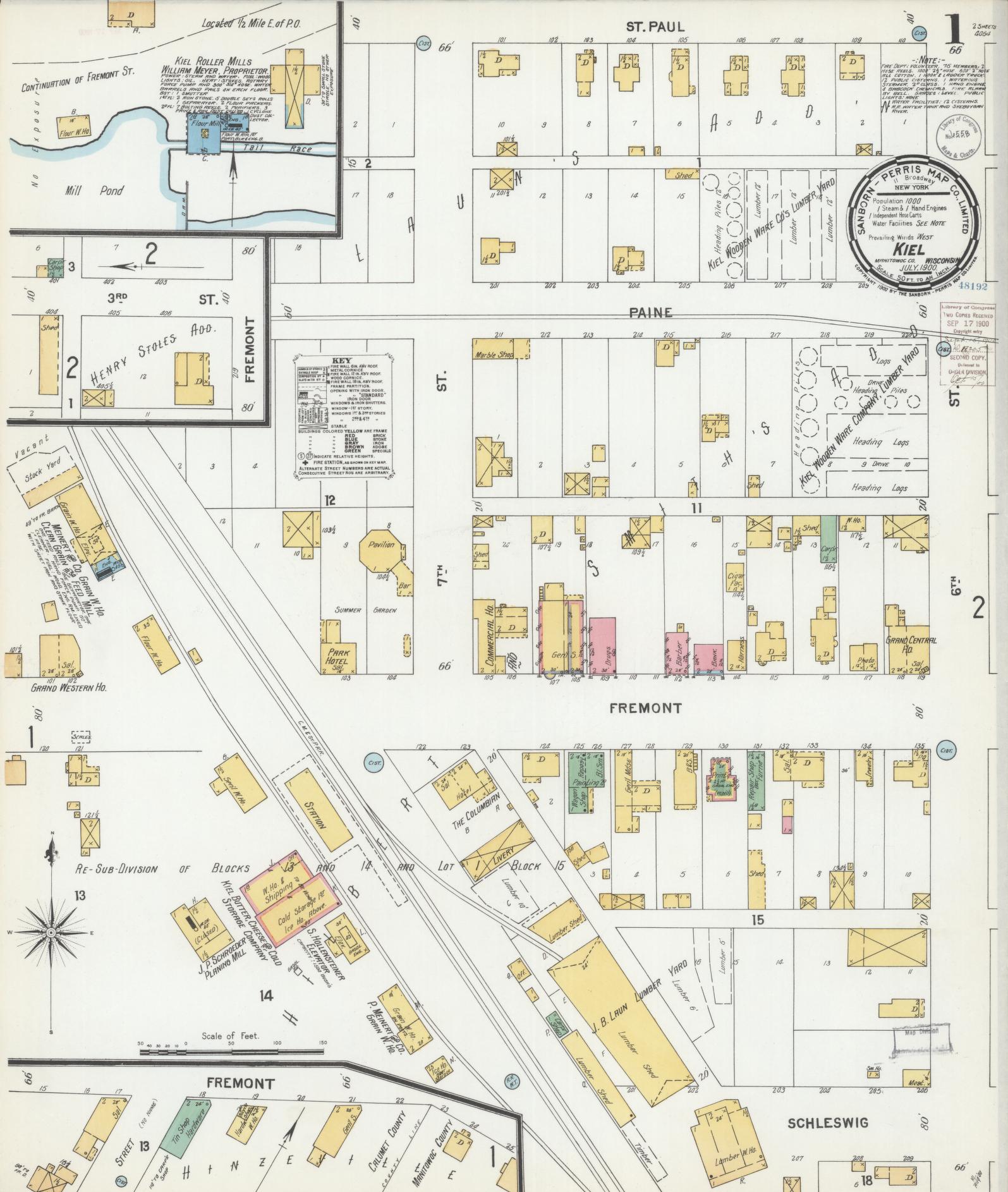 Sanborn Fire Insurance Map from Kiel, Manitowoc and Calumet Counties, Wisconsin (1900), Sheet #0001 - Complete Map Set gallery image, historic Sanborn map, vintage wall art, Wisconsin Wisconsin