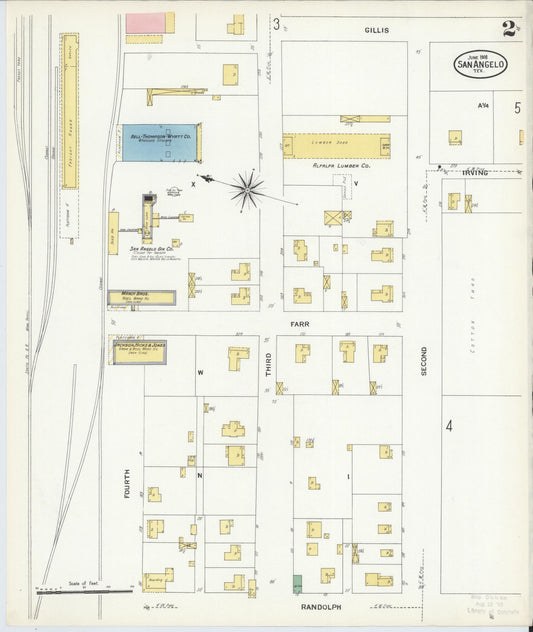 Sanborn Fire Insurance Map from San Angelo, Tom Green County, Texas (1908), Sheet #0002 - Historic Sanborn Fire Insurance Map Print, vintage old map wall art, antique decor, genealogy gift, Texas Texas map