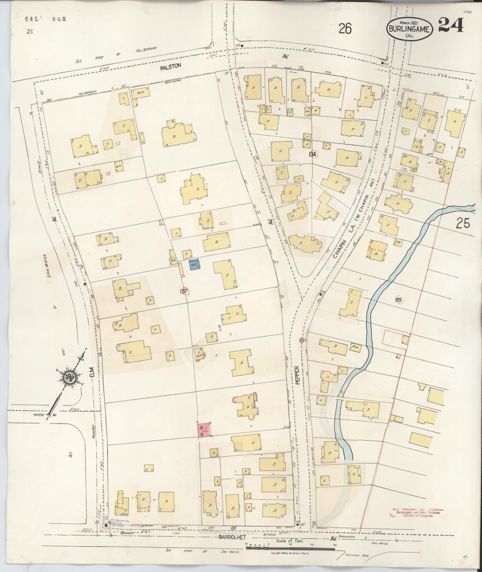 Sanborn Fire Insurance Map from Burlingame, San Mateo County, California (1949), Sheet #0024 - Complete Map Set gallery image, historic Sanborn map, vintage wall art, California California