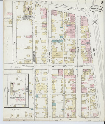 Sanborn Fire Insurance Map from Wellsville, Columbiana County, Ohio (1887), Sheet #0002 - Historic Sanborn Fire Insurance Map Print, vintage old map wall art, antique decor, genealogy gift, Ohio Ohio map