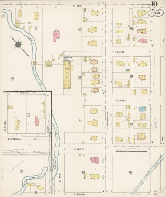 Sanborn Fire Insurance Map from Dillon, Beaverhead County, Montana (1912), Sheet #0010 - Historic Sanborn Fire Insurance Map Print, vintage old map wall art, antique decor, genealogy gift, Montana Montana map