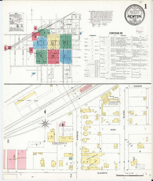 Sanborn Fire Insurance Map from Newton, Jasper County, Iowa (1906), Sheet #0001 - Historic Sanborn Fire Insurance Map Print, vintage old map wall art
