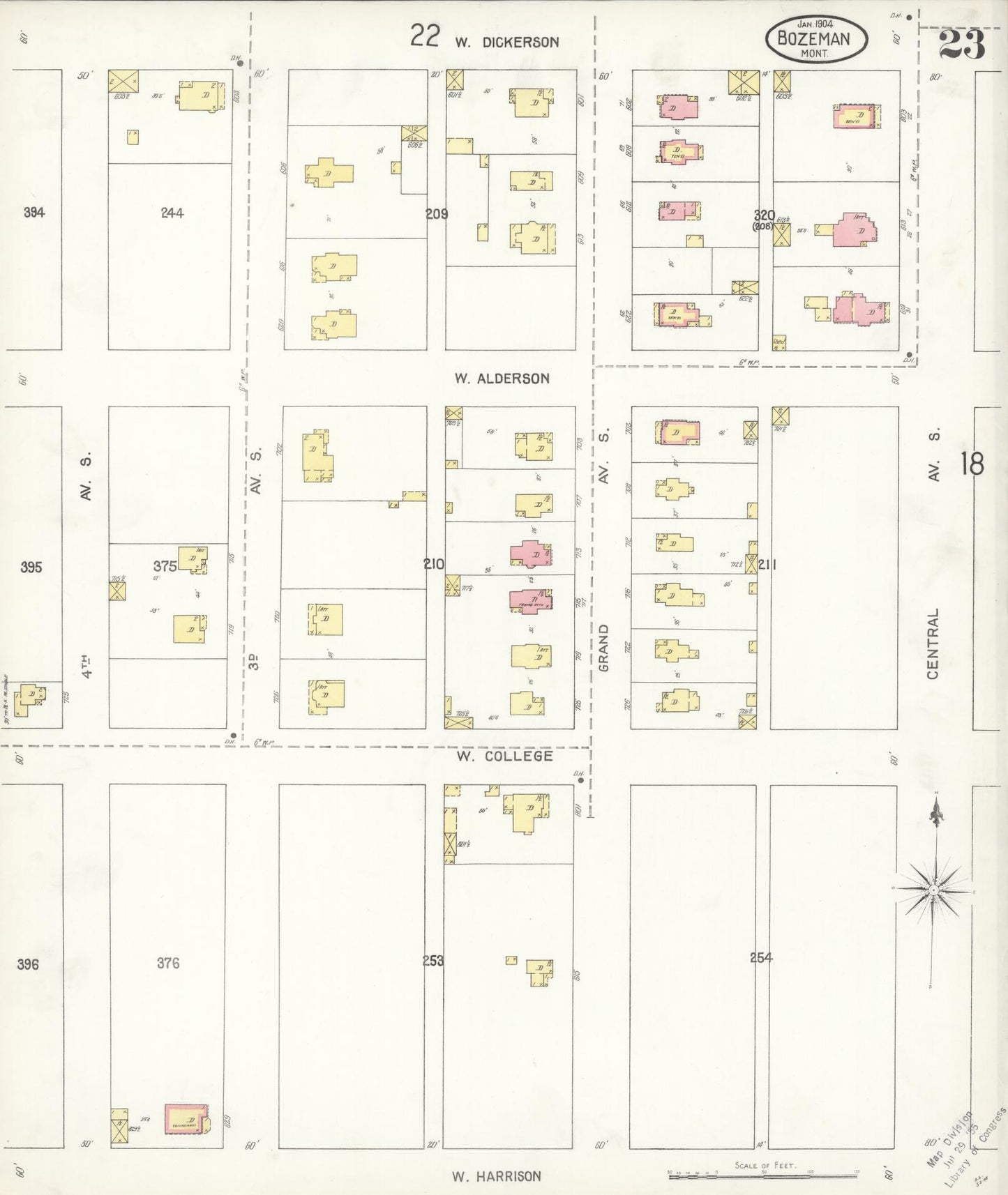 Sanborn Fire Insurance Map from Bozeman, Gallatin County, Montana (1904), Sheet #0023 - Complete Map Set gallery image, historic Sanborn map, vintage wall art, Montana Montana