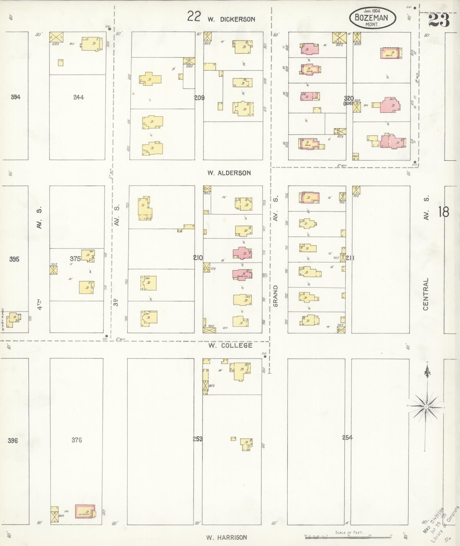 Sanborn Fire Insurance Map from Bozeman, Gallatin County, Montana (1904), Sheet #0023 - Complete Map Set gallery image, historic Sanborn map, vintage wall art, Montana Montana