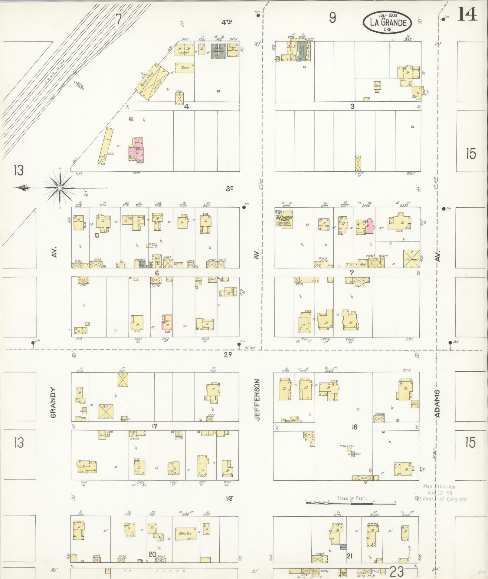 Sanborn Fire Insurance Map from La Grande, Union County, Oregon (1903), Sheet #0014 - Historic Sanborn Fire Insurance Map Print, vintage old map wall art, antique decor, genealogy gift, Oregon Oregon map