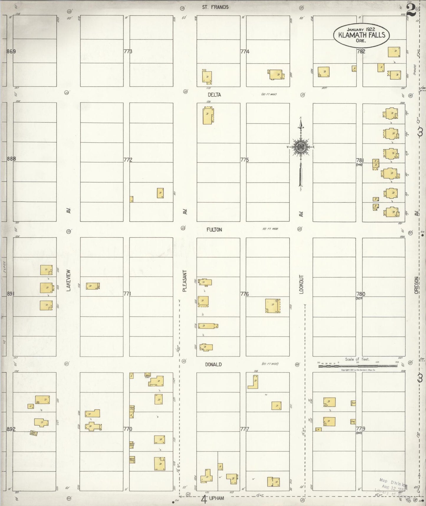 Sanborn Fire Insurance Map from Klamath Falls, Klamath County, Oregon (1921), Sheet #0002 - Historic Sanborn Fire Insurance Map Print, vintage old map wall art, antique decor, genealogy gift, Oregon Oregon map