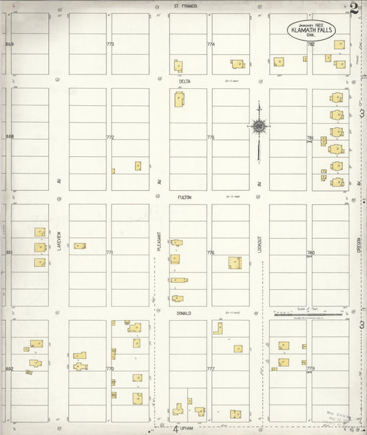 Sanborn Fire Insurance Map from Klamath Falls, Klamath County, Oregon (1921), Sheet #0002 - Historic Sanborn Fire Insurance Map Print, vintage old map wall art, antique decor, genealogy gift, Oregon Oregon map