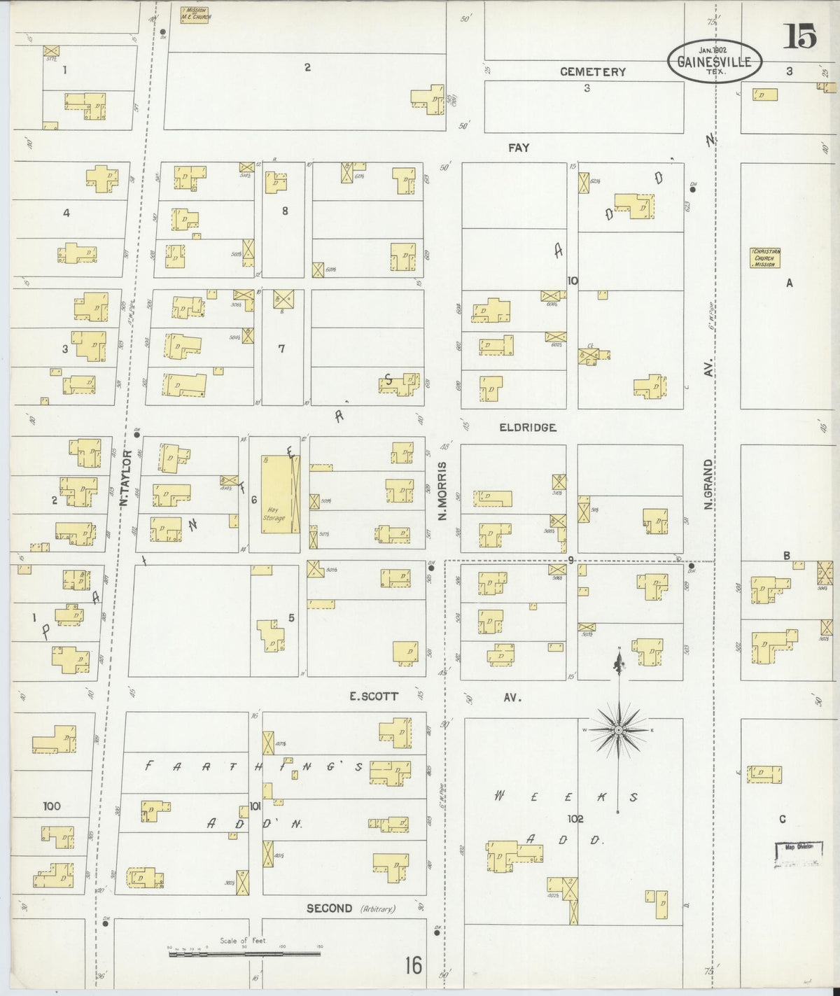 Sanborn Fire Insurance Map from Gainesville, Cooke County, Texas (1902), Sheet #0015 - Historic Sanborn Fire Insurance Map Print, vintage old map wall art, antique decor, genealogy gift, Texas Texas map
