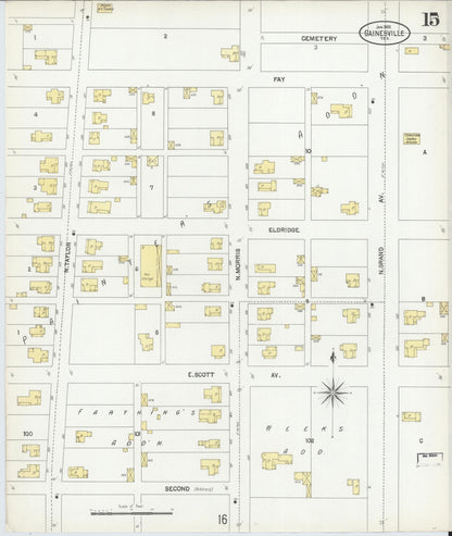 Sanborn Fire Insurance Map from Gainesville, Cooke County, Texas (1902), Sheet #0015 - Historic Sanborn Fire Insurance Map Print, vintage old map wall art, antique decor, genealogy gift, Texas Texas map